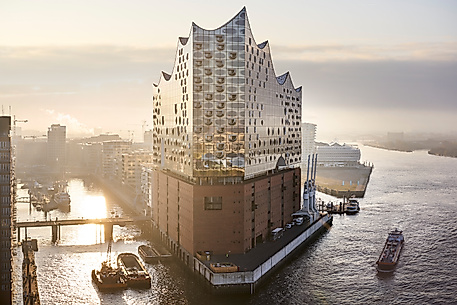 Elbphilharmonie Luftaufnahme Sonnenaufgang