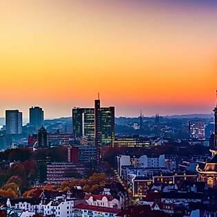 Sonnenuntergang Panorama Hamburger Hafen