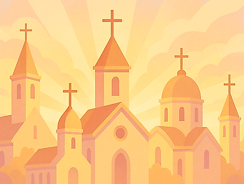 Kirchen im goldenen Abendlicht