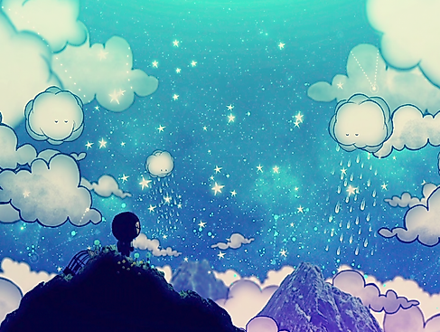 Ausschnitt aus dem Film Nimbus. Dieser zeigt Berge und einen Sternenhimmel.