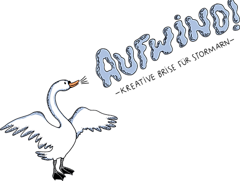 Schwan mit Schriftzug "Aufwind! - Kreative Brise für Stormarn"