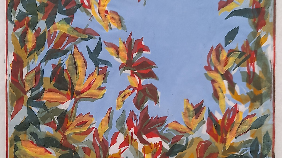 Blick in den Himmel 2, Farbholzschnitt von 5 Platten. 2024, 70 x 50 cm