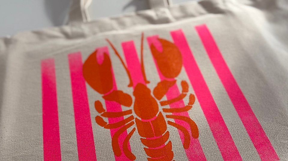 Siebdruck Hummer auf Beachbag