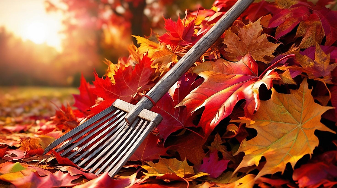 Herbstlaub mit Harke