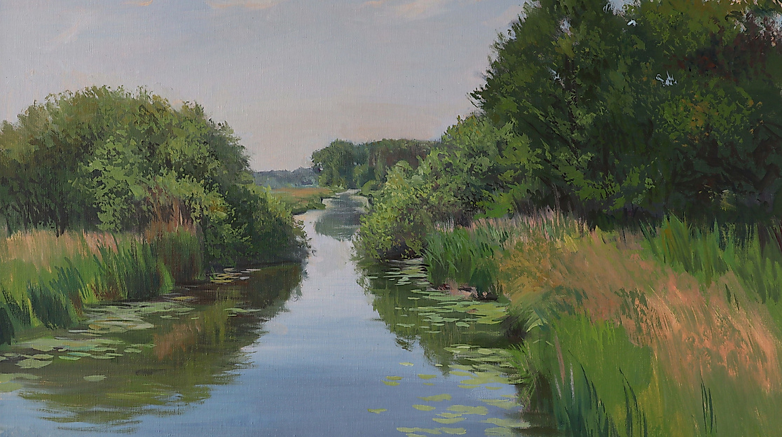Till Warwas, Durchblick (Kirchenfleet St. Jürgen), 2023, Öl auf Leinwand, 60 x 60 cm