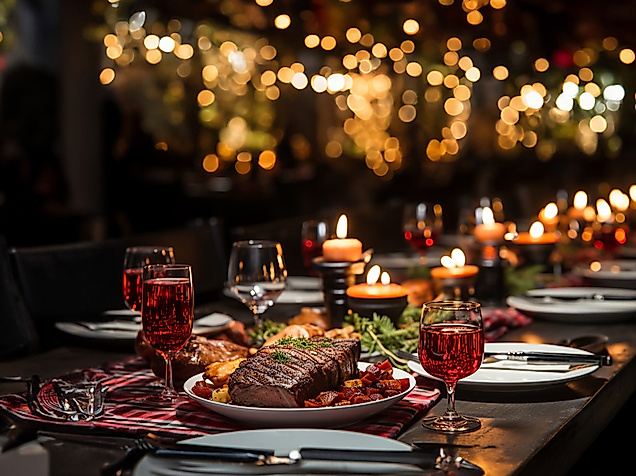 weihnachtlich gedeckte Tafel m5 restaurants with delicious Advent food in Hamburgit Kerzen