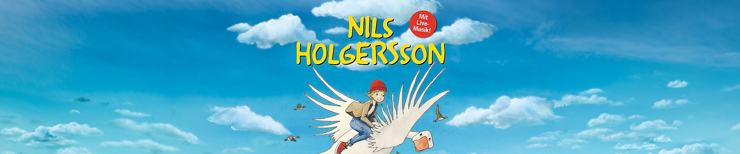 Illustration von Nils Holgersson auf einer Wildgans