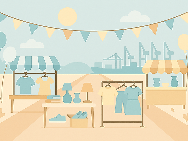 Flohmarkt im Pastellfarben Stil CHatGPT