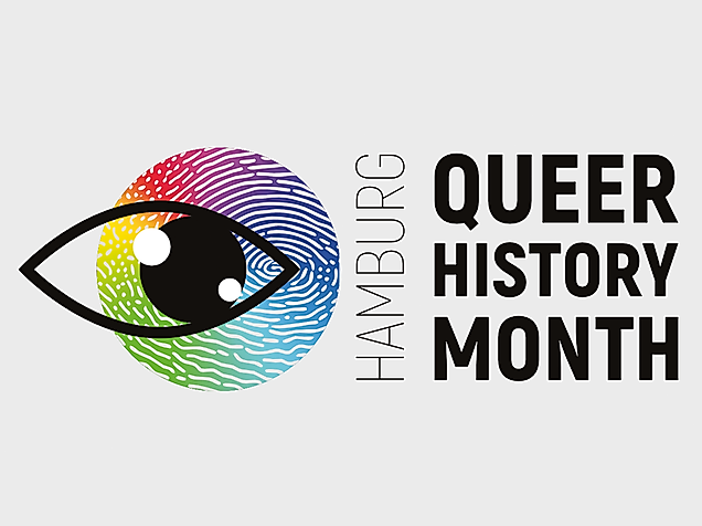 Logo Queer History Month Hamburg mit Auge und Fingerabdruck