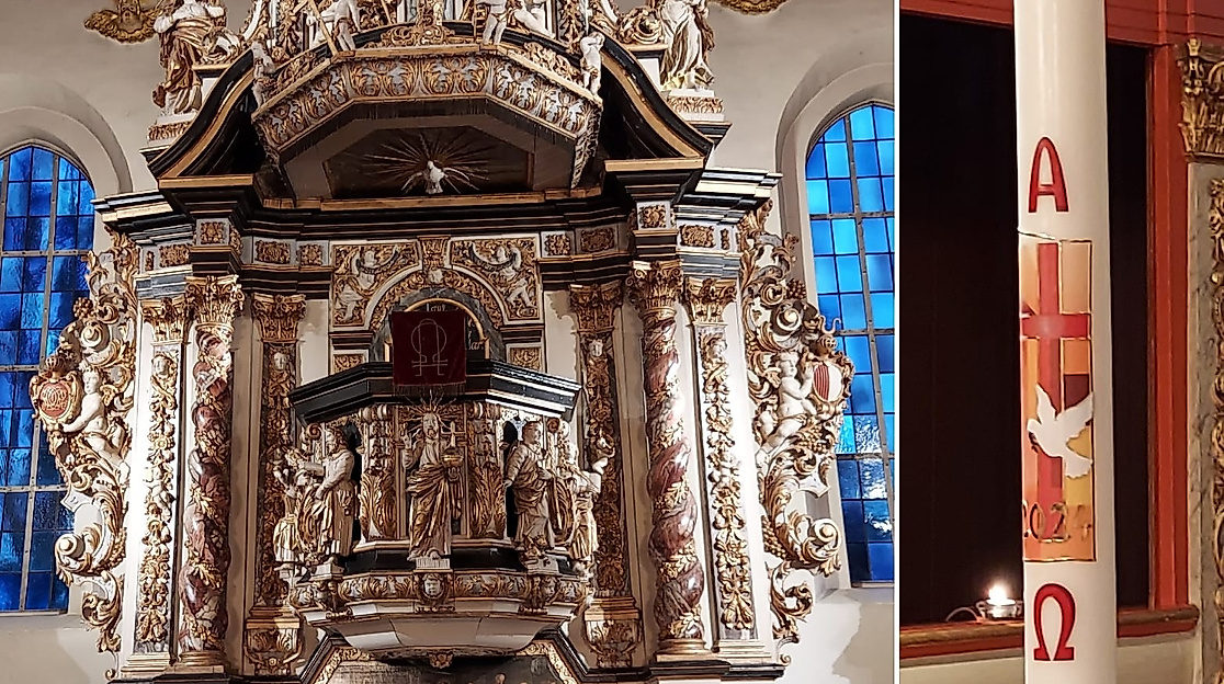 Alter der Schloßkirche + Taufkerze