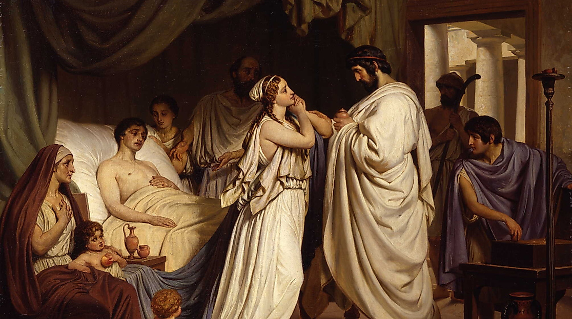 Ludwig Rosenfelder, Die Medizin (oder Hippokrates am Krankenbett), Öl/Leinwand, 1863