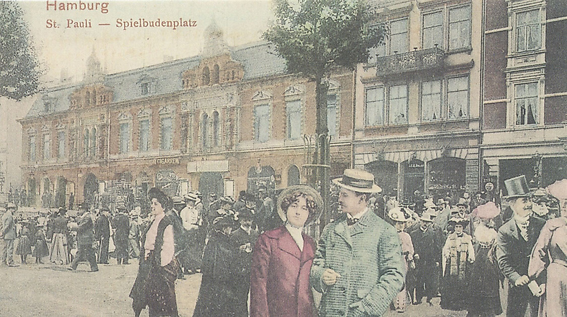 Postkarte des Axel-Springer Verlags vom Spielbudenplatz auf St.Pauli 1973
