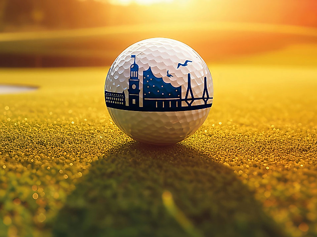Golfball mit Hamburg-Motiv