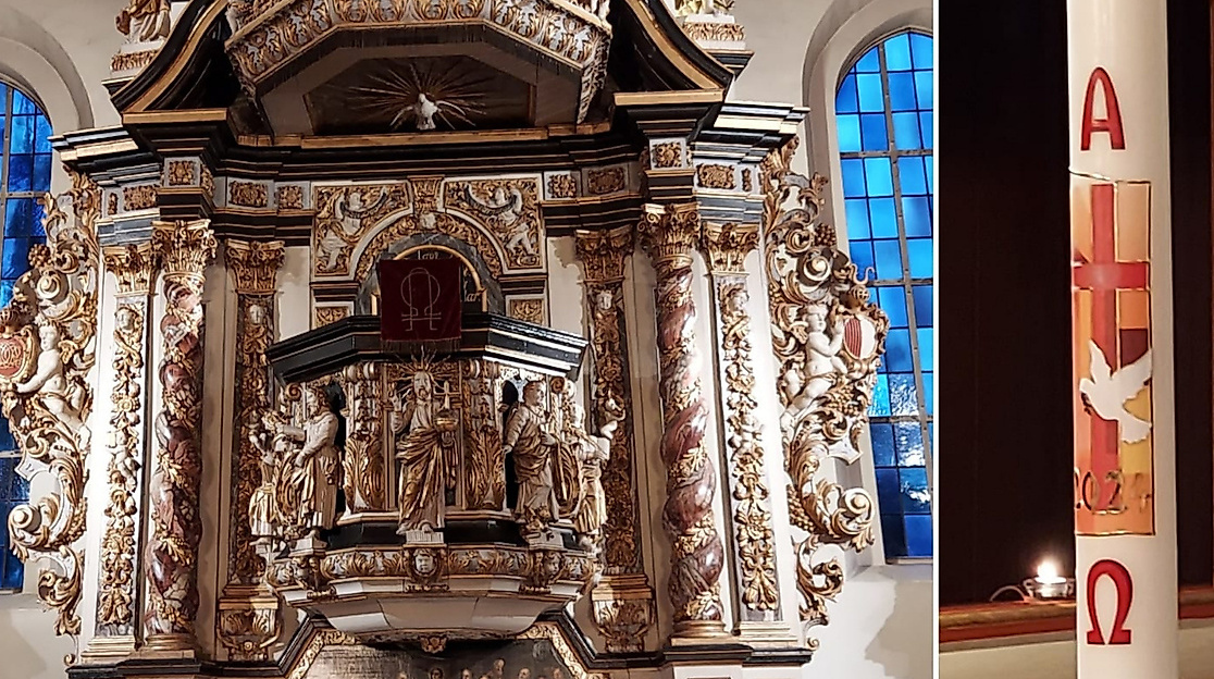 Altar der Schloßkirche + Taufkerze
