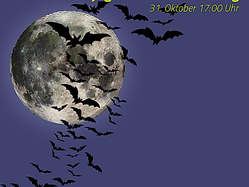 Ein Schwarm Fledermäuse vor dem Vollmond