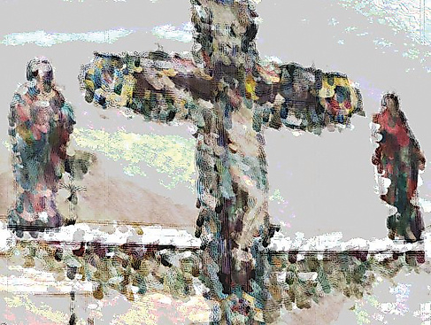 Abstraktes Kreuz mit Figuren