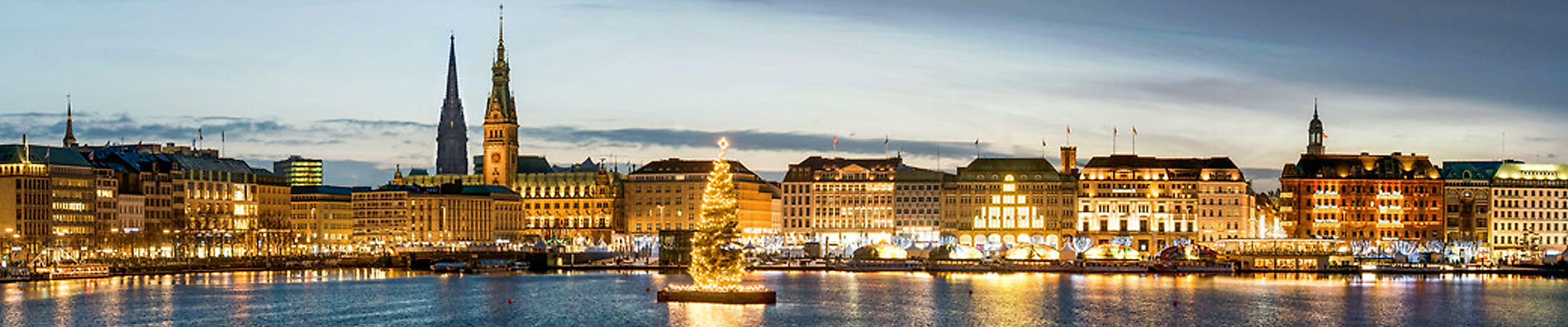 Beleuchteter Weihnachtsbaum auf der Binnenalster