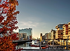 HafenCity Hamburg im Herbst bei Sonnenuntergang