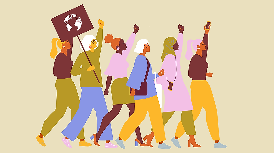 Grafik mit protestierenden Frauen