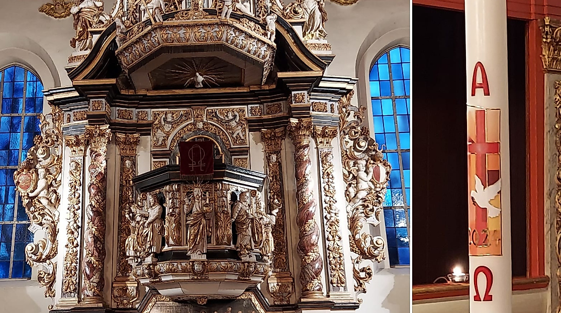 Altar der Schloßkirche + Taufkerze