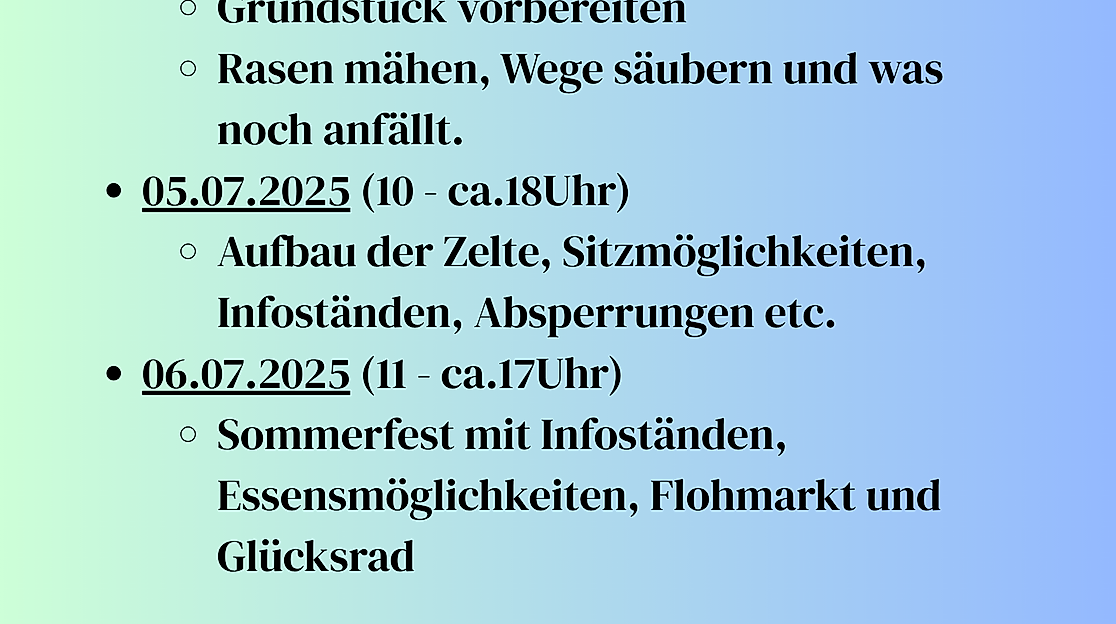 Zeitplan Sommerfest 2025