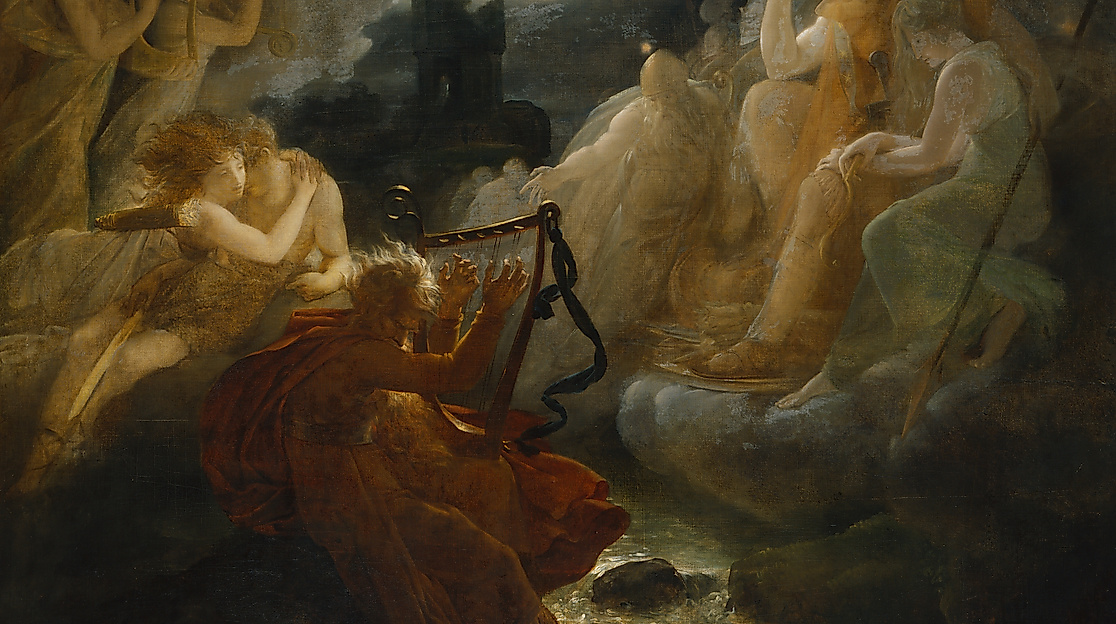 François Gérard: Ossian am Ufer der Lora beschwört die Geister beim Klang der Harfe, um 1811