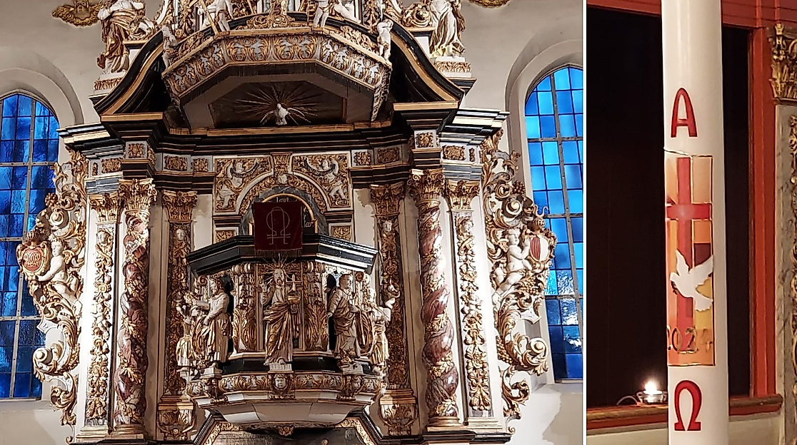 Altar der Schloßkirche + Taufkerze