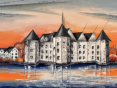 Rochus Langer: Schloss Glücksburg, 90x57 cm Ölmalerei