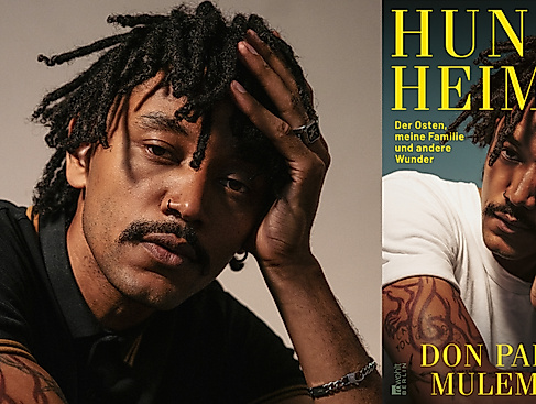 Ein Portrait von Don Pablo Mulemba sowie das Cover des Buches »Hundeheimat«.