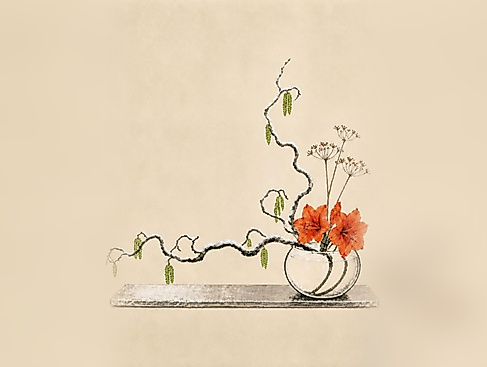 Winterzweige: Ikebana-Tuschezeichnung