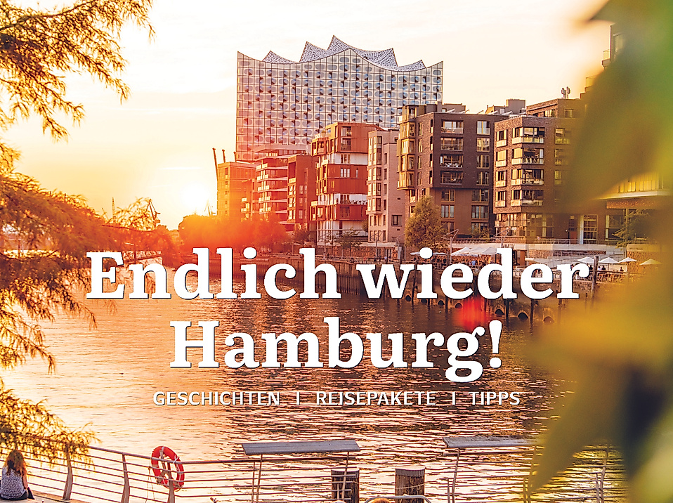 Titelbild des Hamburg-Ahoi-Katalogs mit sommerlicher Alster-Szene und dem Slogan „Endlich wieder Hamburg!“