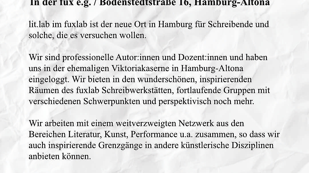 lit.lab im fuxlab, Werkstatt für Text und Versuche