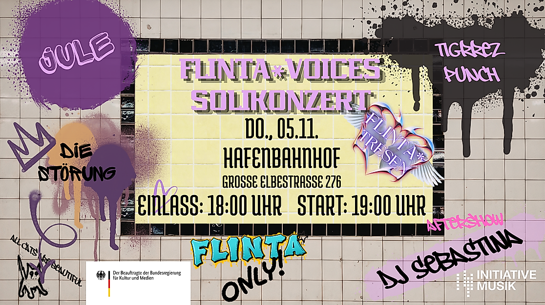FlintaTresen_Live500 – Graffiti-Plakat für FLINTA* Voices Solikonzert