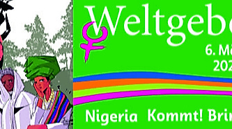 offizieller Banner Weltgebetstag mit Datum und Frauen aus Nigeria