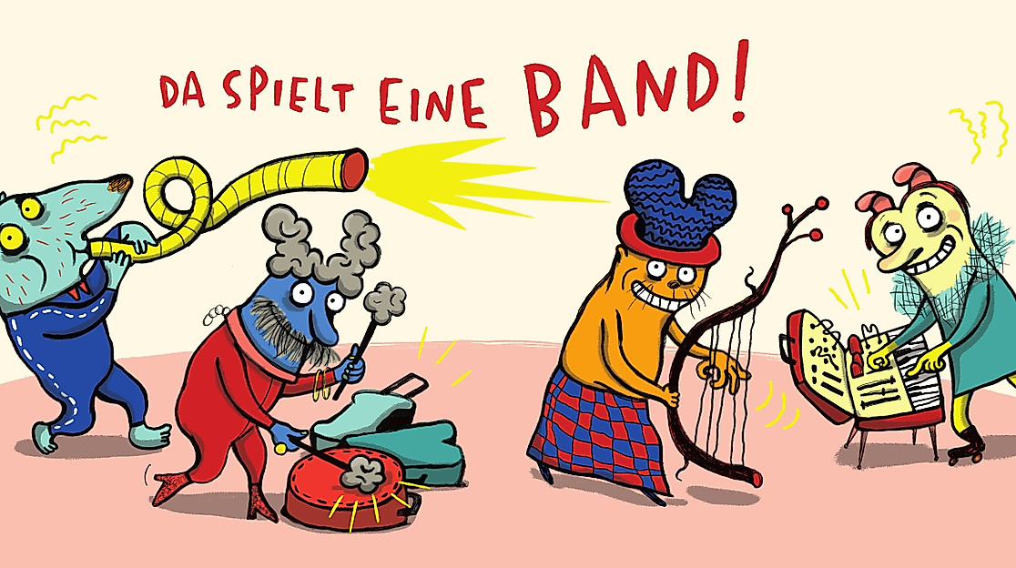 Illustration von Nadia Budde aus ihrem Buch "Die Band, die keiner kennt",  Peter Hammer Verlag, Wuppertal 2024.