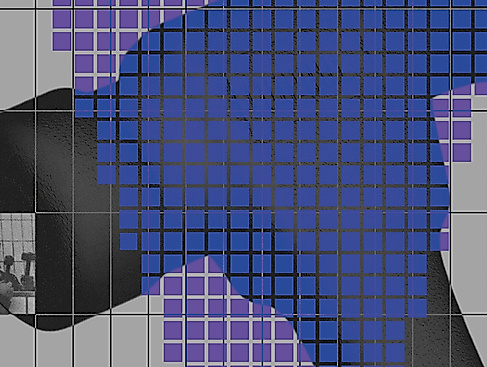 Key visual for the exhibition “Hammerschlag” by Simon Schultz. The graphic depicts a hammer covered in blue patches of color.