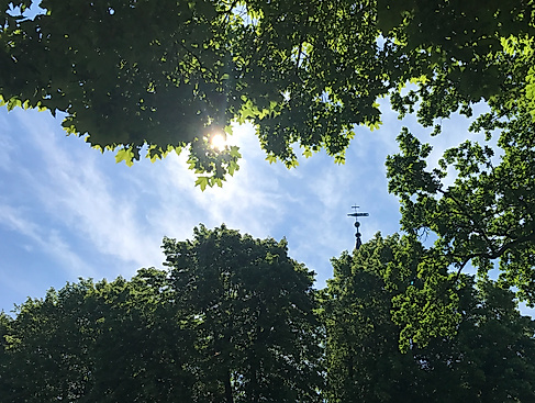 Sommerhimmel mit Kirchturmspitze