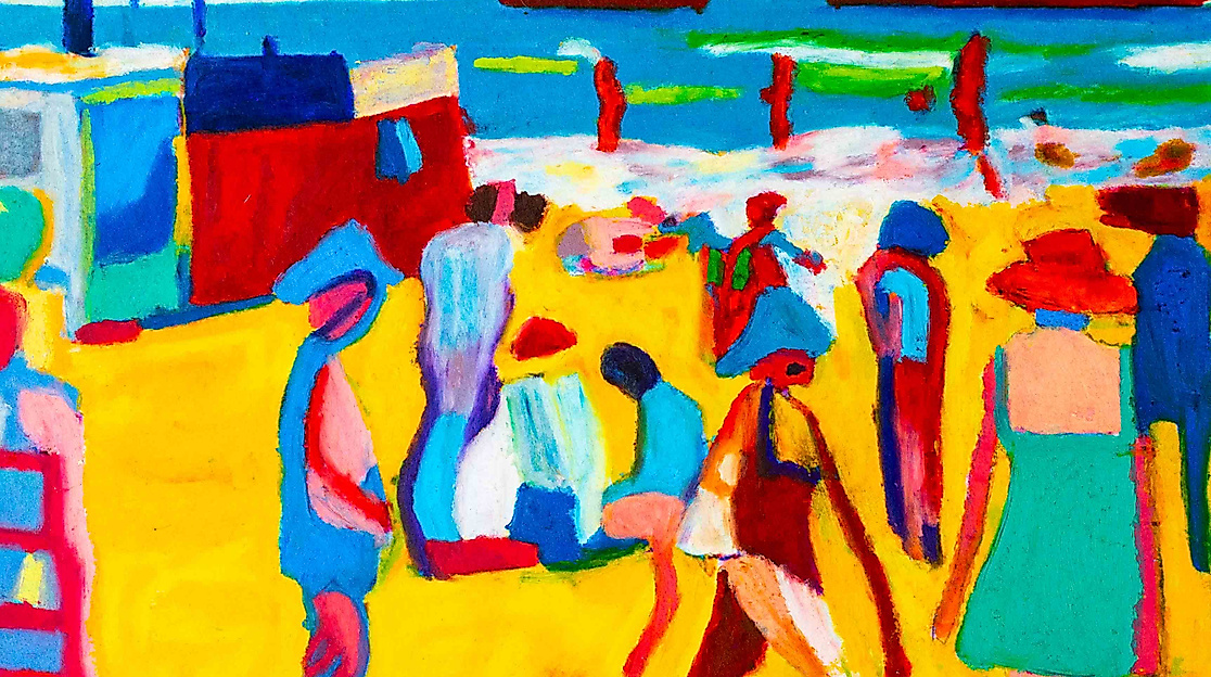 Strandszene, Ölpastell, 30x30 cm