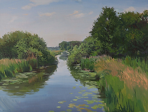 Till Warwas, Durchblick (Kirchenfleet St. Jürgen), 2023, Öl auf Leinwand, 60 x 60 cm