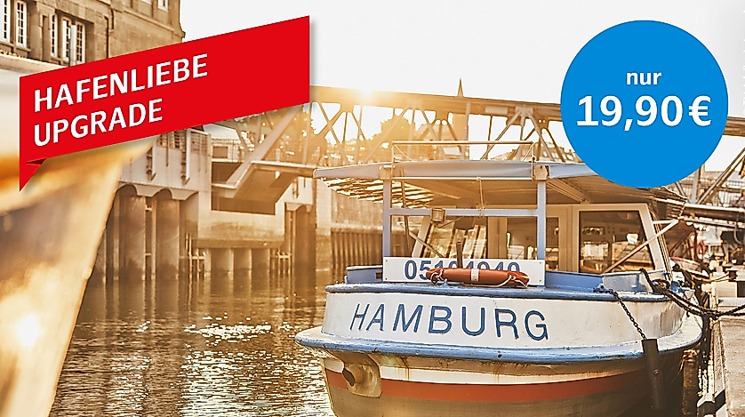 Kleines Boot in Hamburger Barkasse mit Aufschrift Hamburg: Hafenliebe Upgrade 19,90 Euro