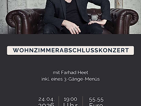 Wohnzimmerkonzert mit Farhad Heet inkl. eines 3-Gänge-Menüs am 24. April 2026 um 19:00 Uhr bei uns im Golden Leaf in Neustadt in Holstein.