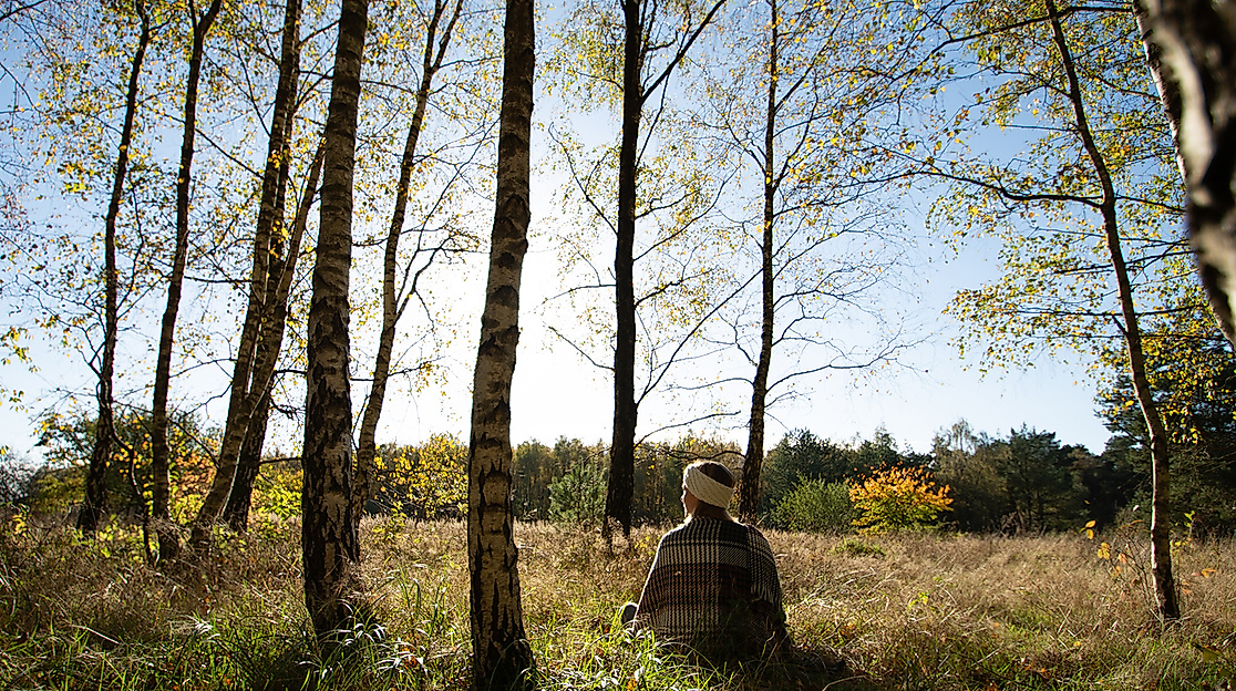Waldbaden im Herbst im Wald bei Hamburg