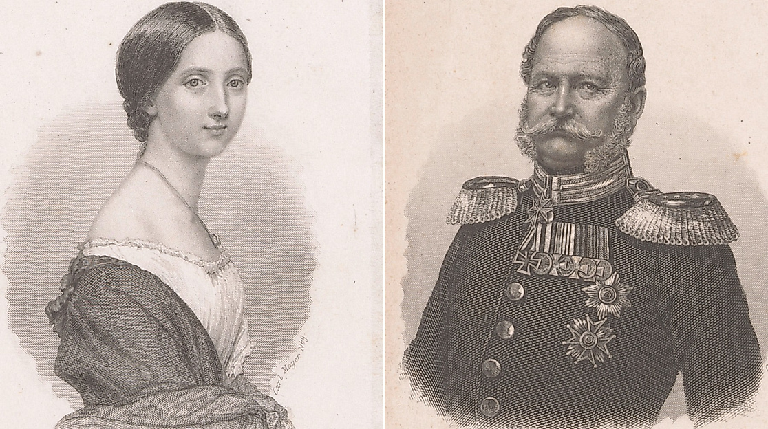 Luise von Preußen und ihr Vater, König Wilhelm I., Stahlstiche von Carl Mayer