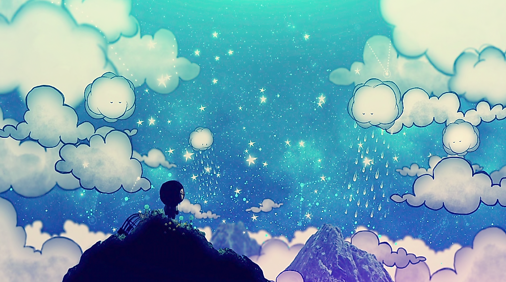 Ausschnitt aus dem Film Nimbus. Dieser zeigt Berge und einen Sternenhimmel.