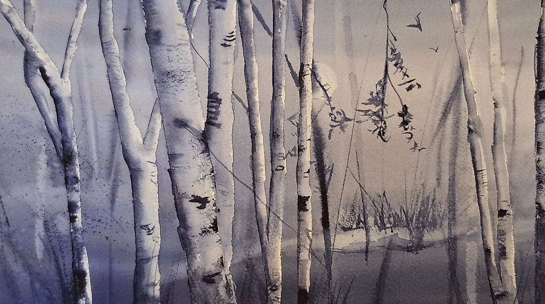 Bilder entstehen schon im ersten Kurs, z. B. ein Birkenwald