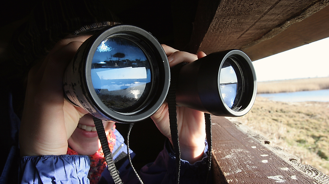 Frau mit Fernglas