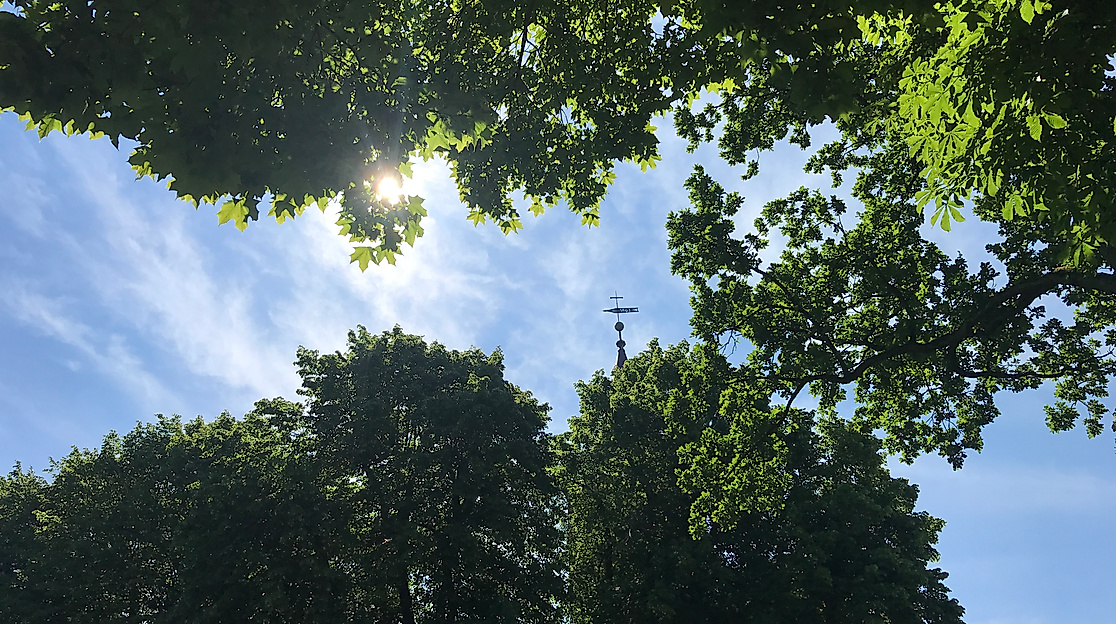 Sommerhimmel mit Kirchturmspitze