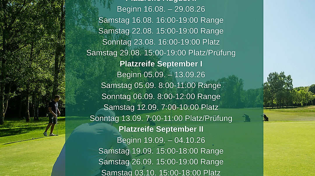 Termine Platzreife im GC Hoisdorf vor dem Hintergrund der Driving Range des GC Hoisdorf August - Oktober