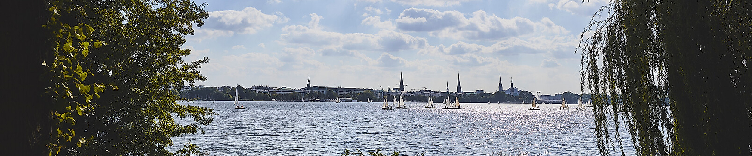 Blick auf die Binnenalster mit Segelschiffen