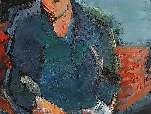 Abstraktes Porträt in Blau und Orange